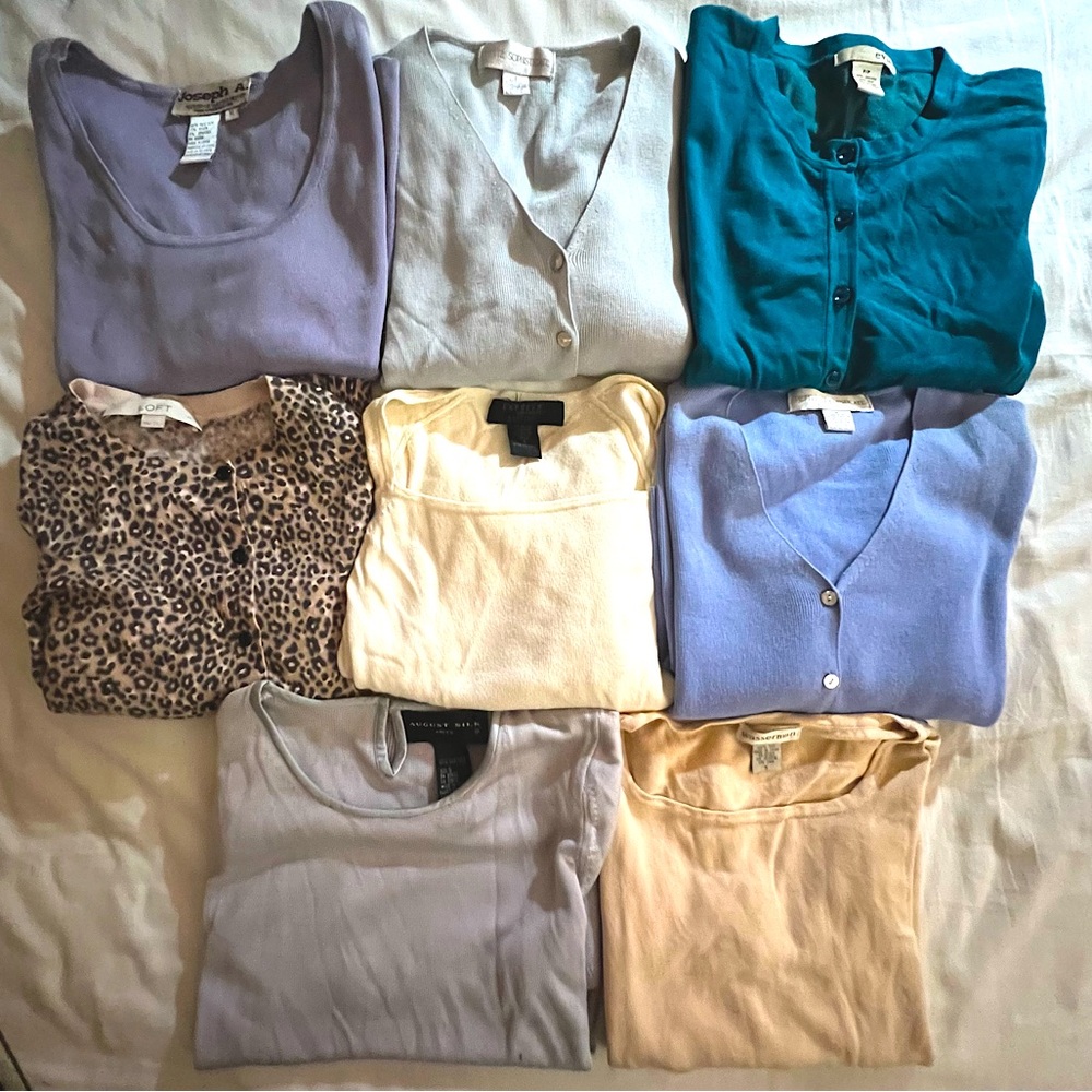 8 Sweater Lot Assortment 3/4 Sleeve Fits Small Petite Women Chest Size 32”